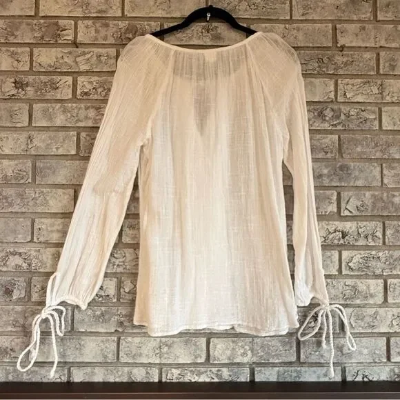 🤍 Surf Gypsy White Lace Front Boho Peasant Blouse – Size S - Picture 7 of 7